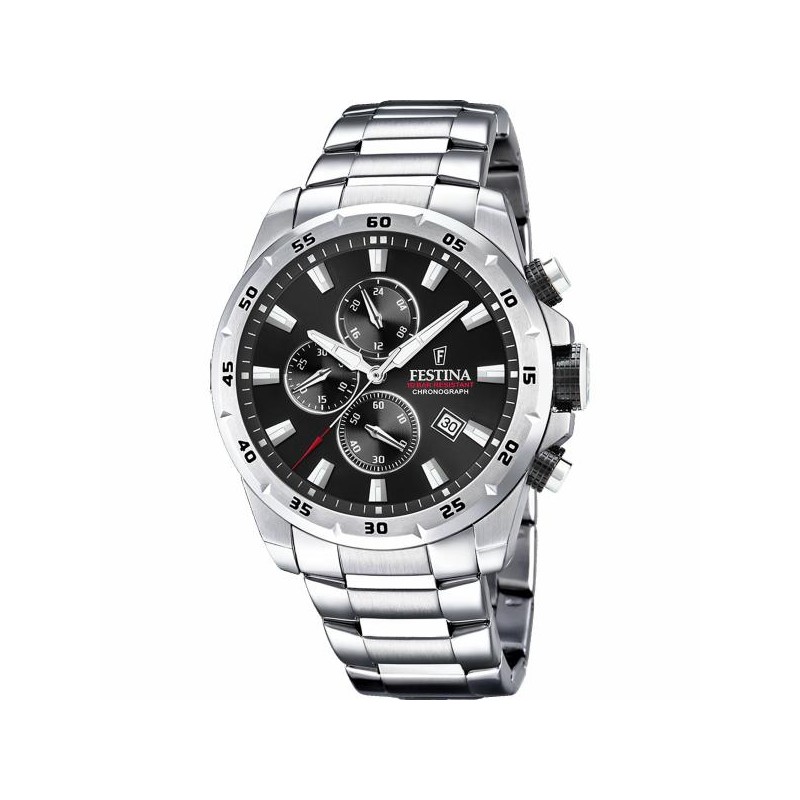 Montre Festina Homme Bracelet en Acier Cadran Noir Chronographe