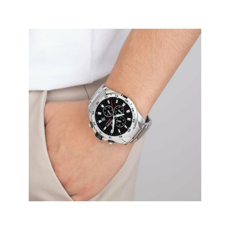 Montre Festina Homme Bracelet en Acier Cadran Noir Chronographe