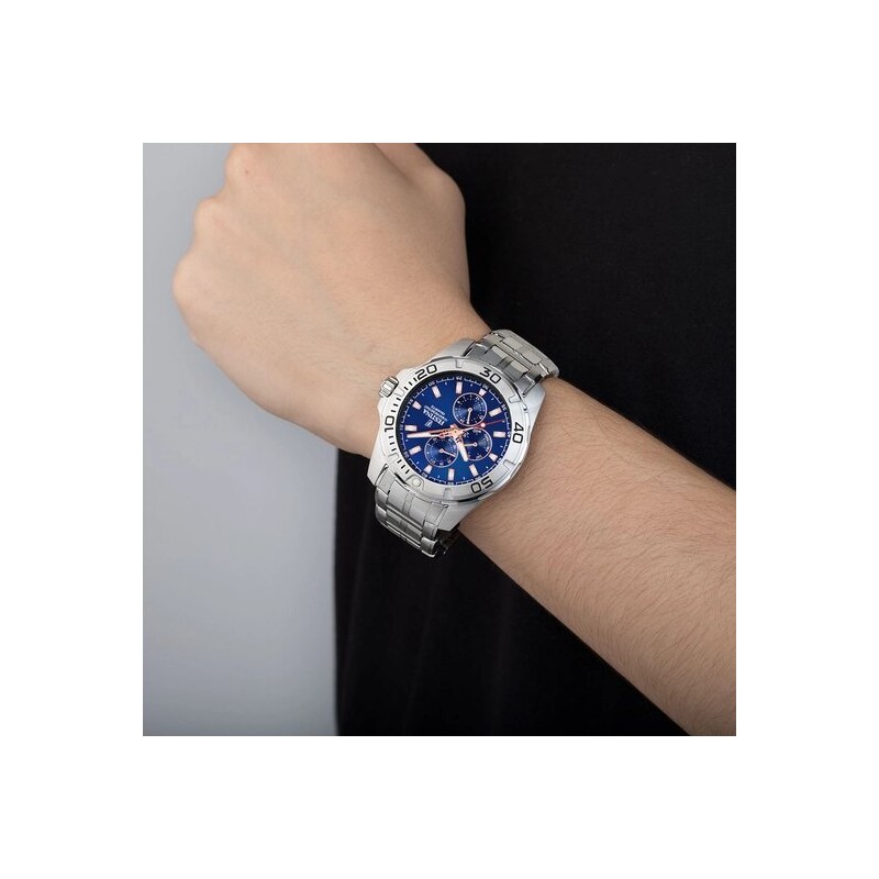 Montre Festina Homme Bracelet en Acier Cadran bleu Chronographe Index doré rose