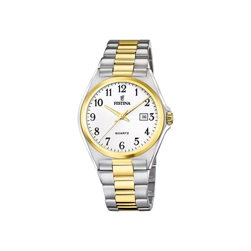 Montre Festina Homme Bracelet en Acier bicolore Cadran blanc Dateur