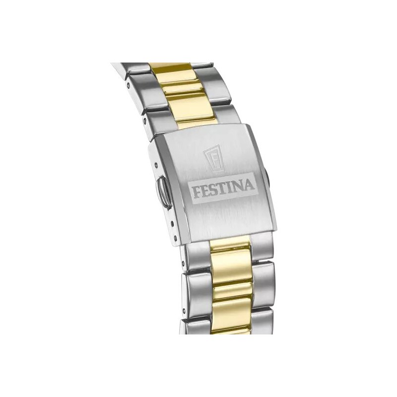 Montre Festina Homme Bracelet en Acier bicolore Cadran blanc Dateur