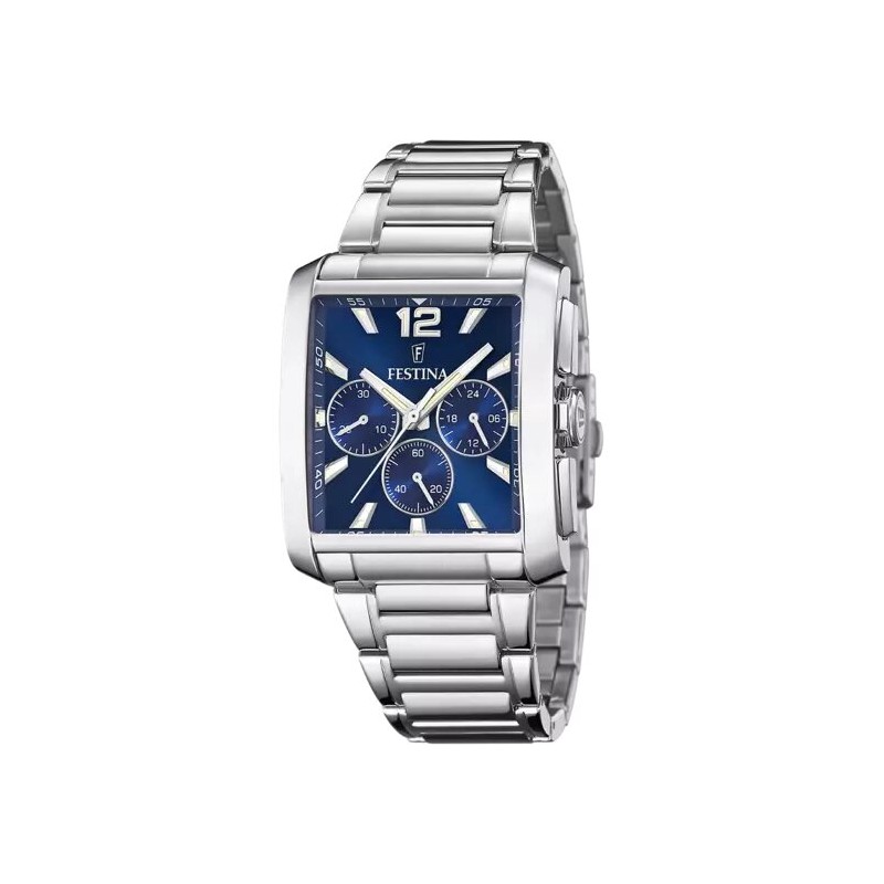 Montre Festina Homme Bracelet en Acier Cadran carré bleu Chronographe