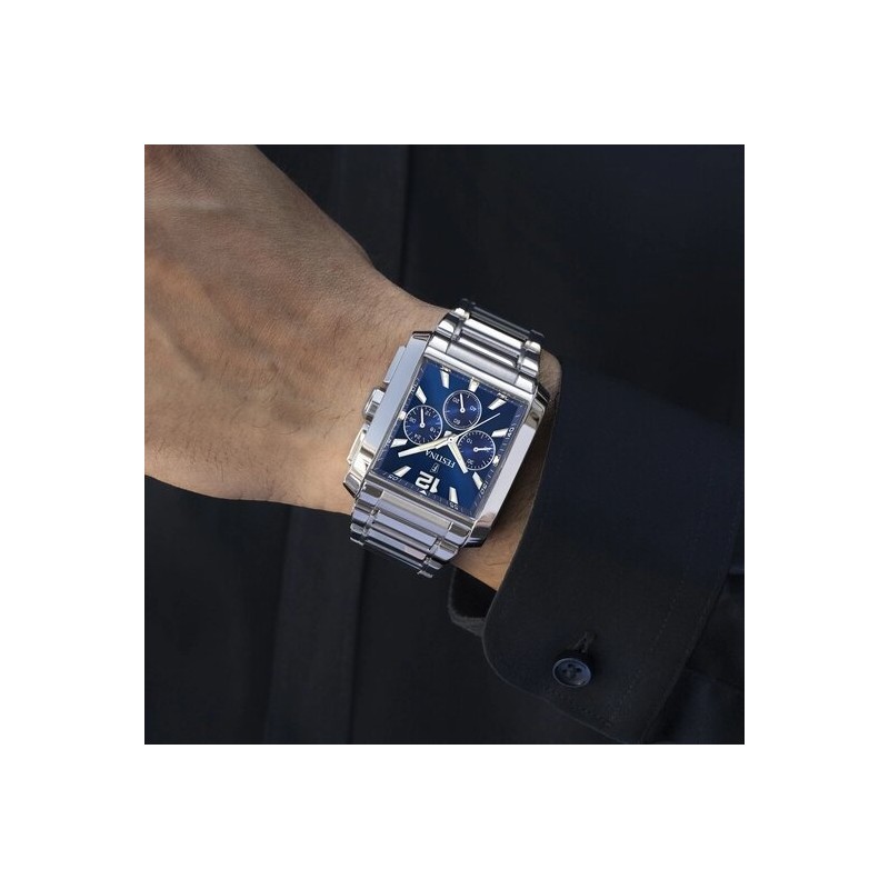 Montre Festina Homme Bracelet en Acier Cadran carré bleu Chronographe