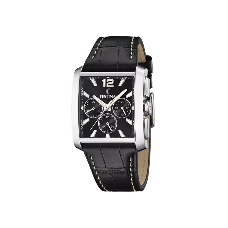 Montre Festina Homme Bracelet en cuir noir Cadran carré noir Chronographe
