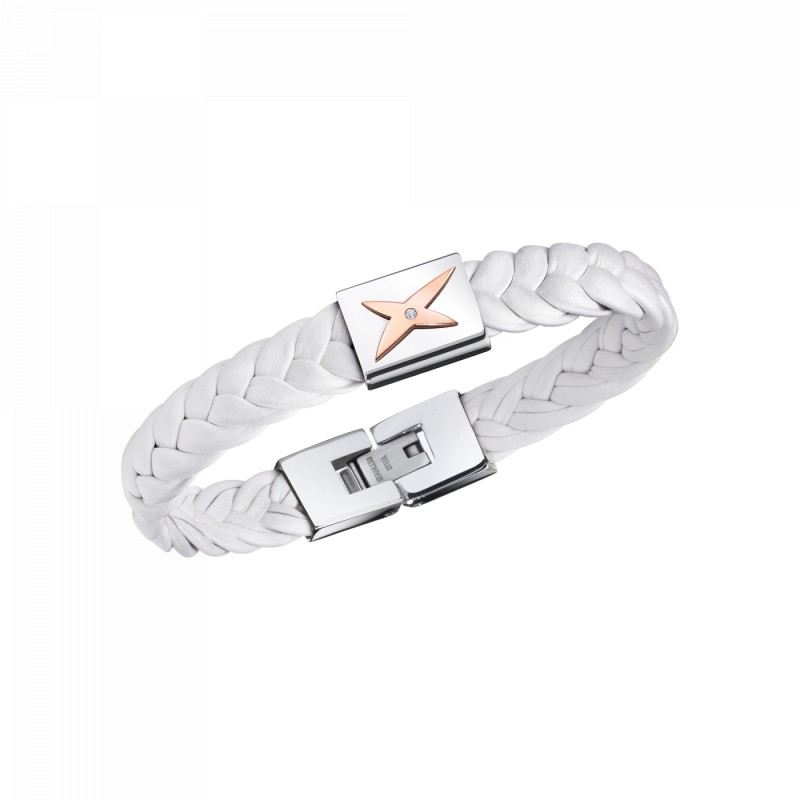 BRACELET HOMME MAUBOUSSSIN "MEC J'TE KIFF" EN CUIR BLANC ET DIAMANT