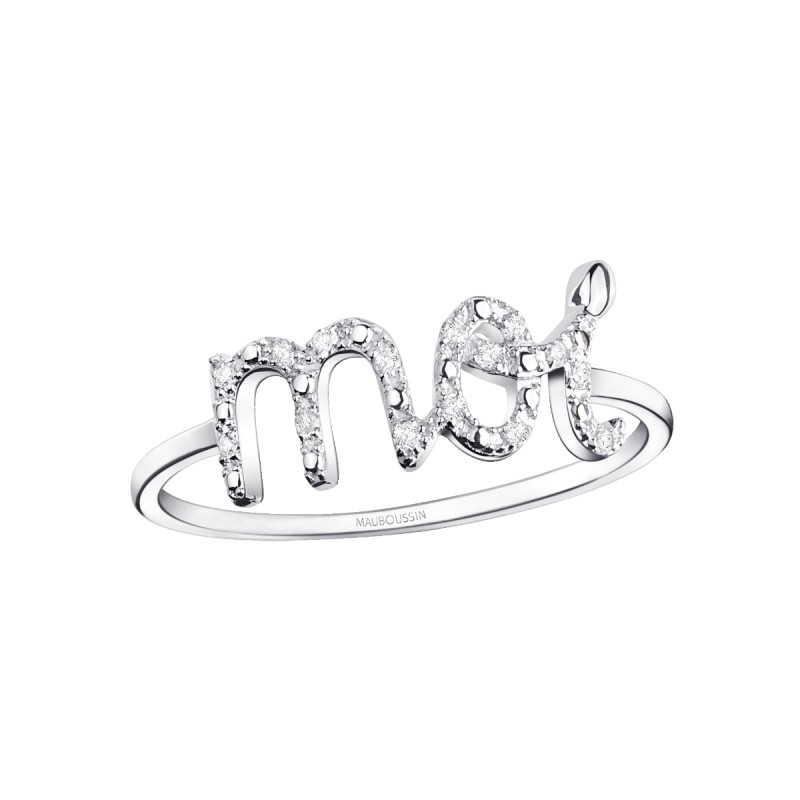 BAGUE FEMME MAUBOUSSIN "MOI" EN OR BLANC 750/000 ET DIAMANTS