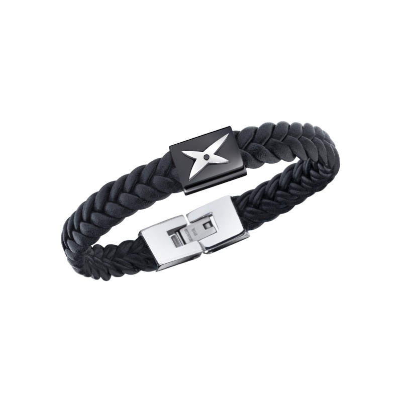 BRACELET HOMME MAUBOUSSSIN "MEC J'TE KIFF" EN CUIR NOIR BARETTE NOIRE ET DIAMANT