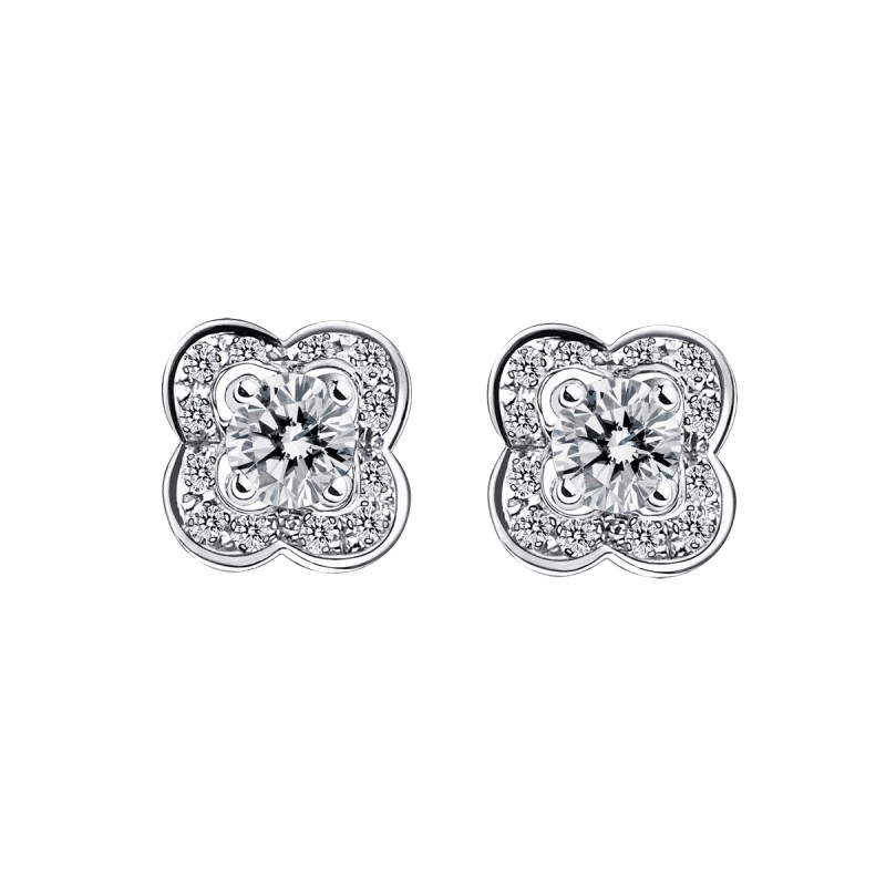 BOUCLES D'OREILLES CLOUS FEMME MAUBOUSSIN "CHANCE OF LOVE" EN OR BLANC 750/000 ET DIAMANTS