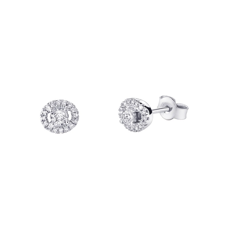 BOUCLES D'OREILLES CLOUS FEMME MAUBOUSSIN "VIE LIBERTE ET AMOUR" EN OR BLANC 750/000 ET DIAMANTS