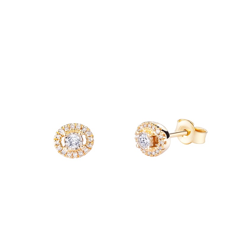 BOUCLES D'OREILLES CLOUS FEMME MAUBOUSSIN "VIE LIBERTE ET AMOUR" EN OR JAUNE 750/000 ET DIAMANTS