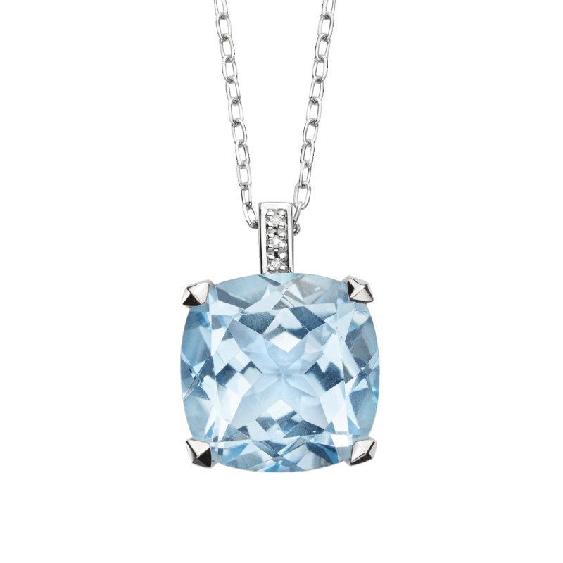 COLLIER FEMME MAUBOUSSIN "PETIT VISAGE D'AMOUR" EN OR BLANC 750/000 TOPAZE BLEUE ET DIAMANTS