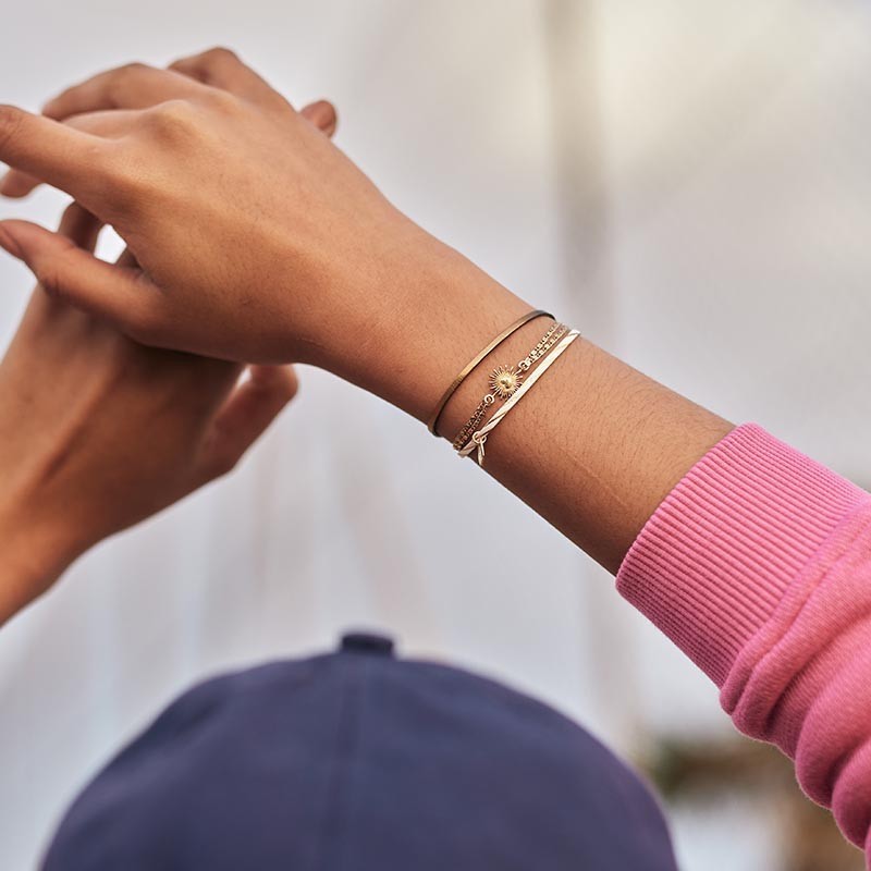 BRACELET FEMME FLOWERS FOR ZOE BALSAM  EN ARGENT DORE ET CUIR 17 CMN