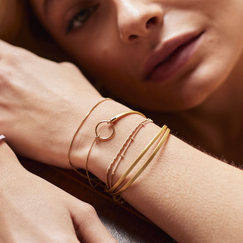 BRACELET FEMME FLOWERS FOR ZOE CLOVER METALLIC GOLD EN ARGENT DORE ET CUIR 17 CM