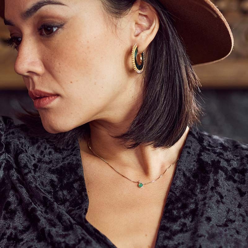 COLLIER FLOWERS FOR ZOE COURMAYEUR VERT EN ARGENT DORE