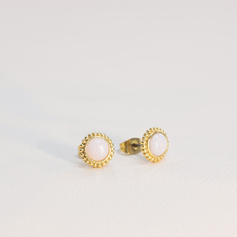 BOUCLES D'OREILLES CLOUS FLOWERS FOR ZOE ELEANOR EN ARGENT DORE ET NACRE