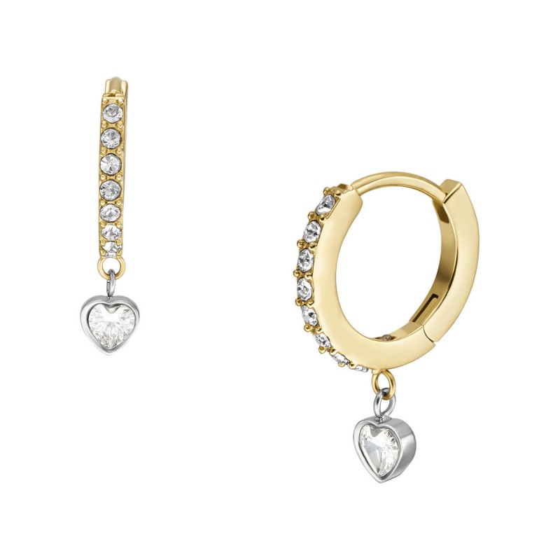 Boucles d'oreilles Créoles Fossil femme Sadie coeur pendant acier doré avec oxydes de zirconium