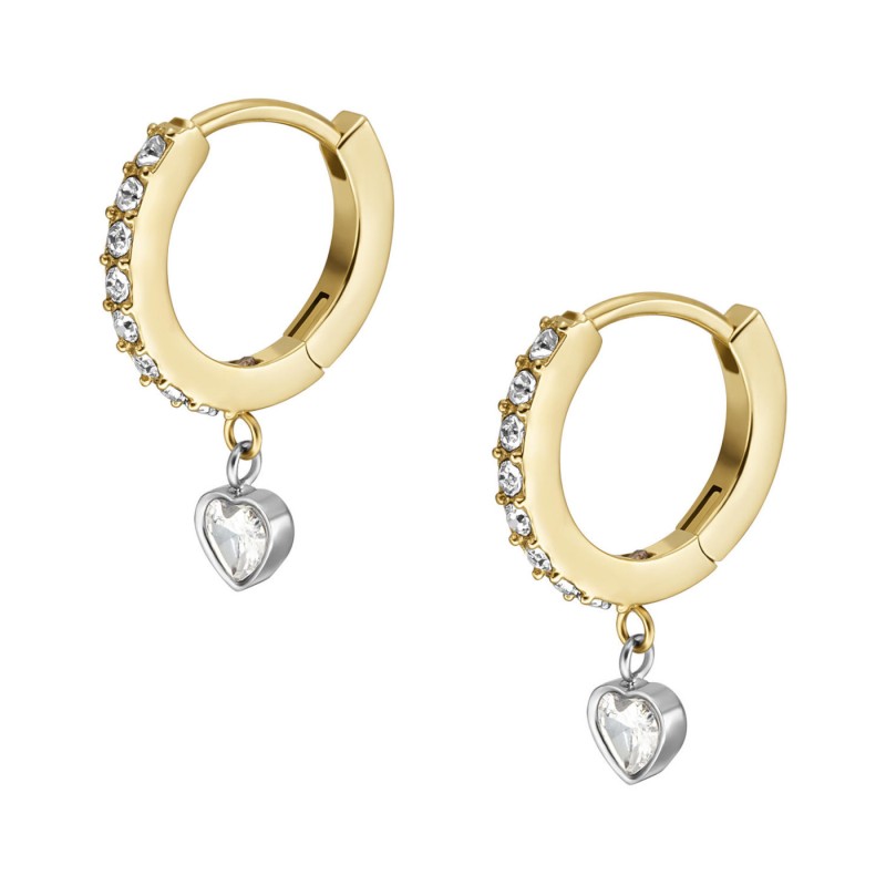 Boucles d'oreilles Créoles Fossil femme Sadie coeur pendant acier doré avec oxydes de zirconium