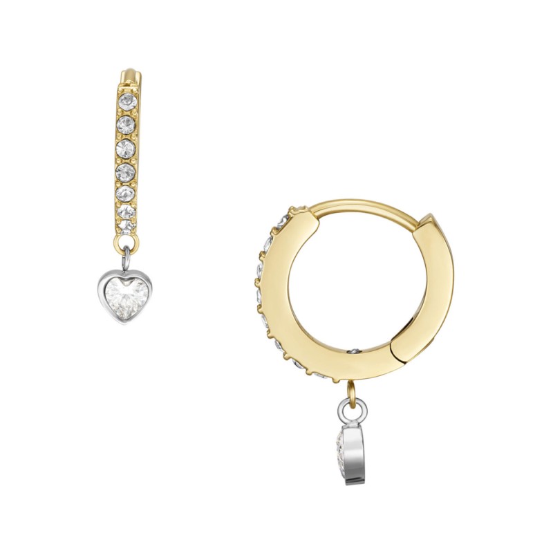 Boucles d'oreilles Créoles Fossil femme Sadie coeur pendant acier doré avec oxydes de zirconium