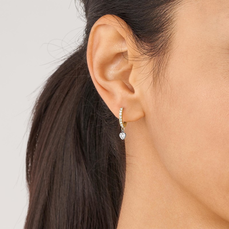 Boucles d'oreilles Créoles Fossil femme Sadie coeur pendant acier doré avec oxydes de zirconium