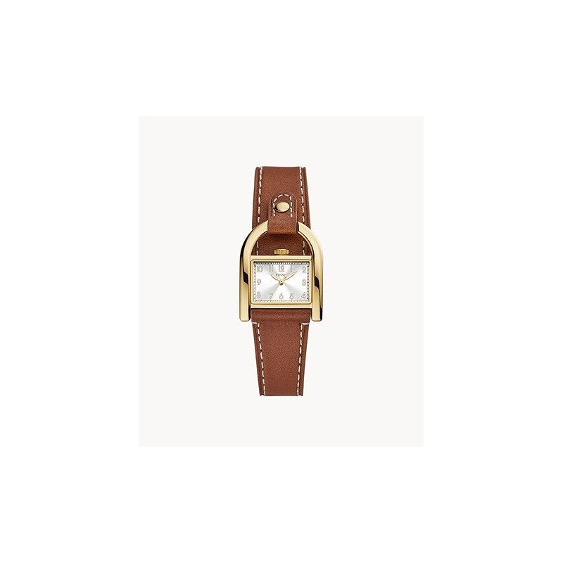 Montre femme fossil Harwell bracelet cuir marron cadran rectangle doré