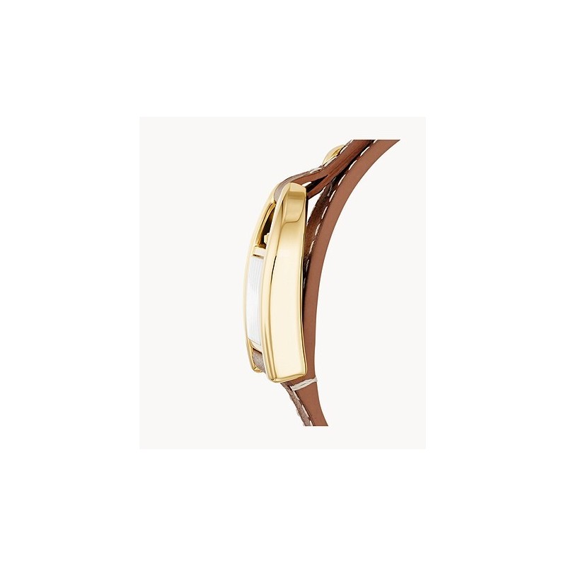 Montre femme fossil Harwell bracelet cuir marron cadran rectangle doré