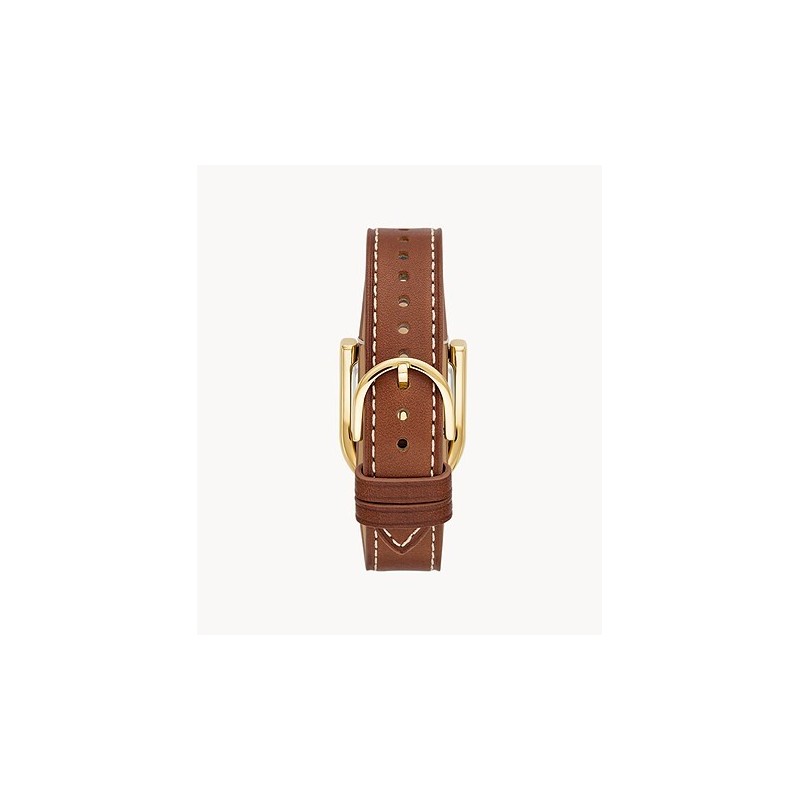 Montre femme fossil Harwell bracelet cuir marron cadran rectangle doré