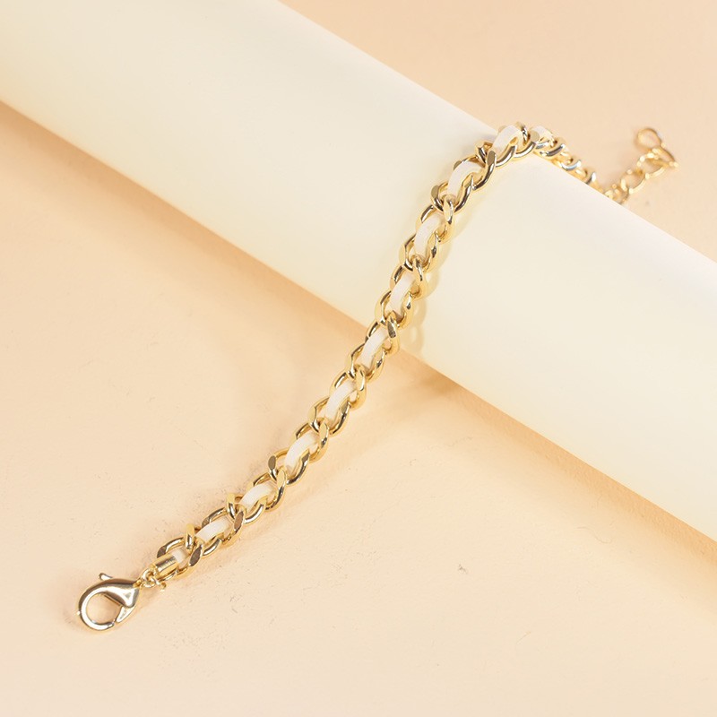 BRACELET FEMME FLOWERS FOR ZOE ROBIN  MILK EN ARGENT DORE ET CUIR BLANC17.5 CM