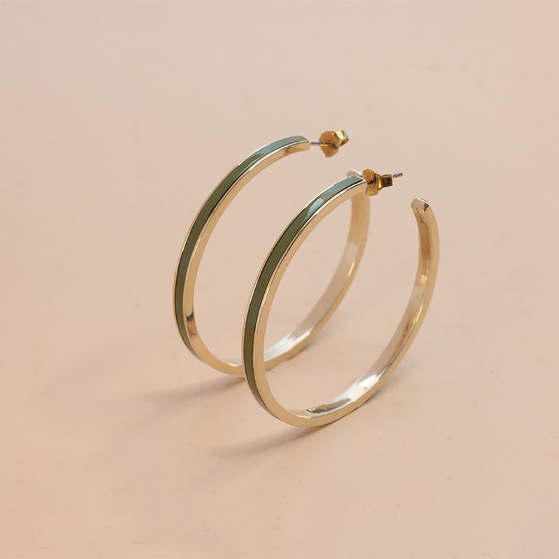 BOUCLES D'OREILLES DEMI CREOLES FLOWERS FOR ZOE MAGIE OLIVE VERNIS EN ARGENT DORE