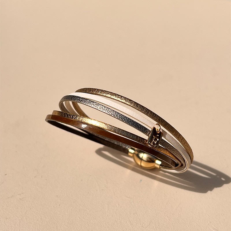 BRACELET FEMME FLOWERS FOR ZOE ARTISTE MY WAY EN ARGENT DORE ET CUIR 18 CM