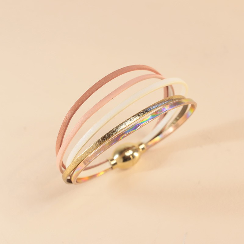 BRACELET FEMME FLOWERS FOR ZOE ARTISTE LET IT BE EN ARGENT DORE ET CUIR 18  CM