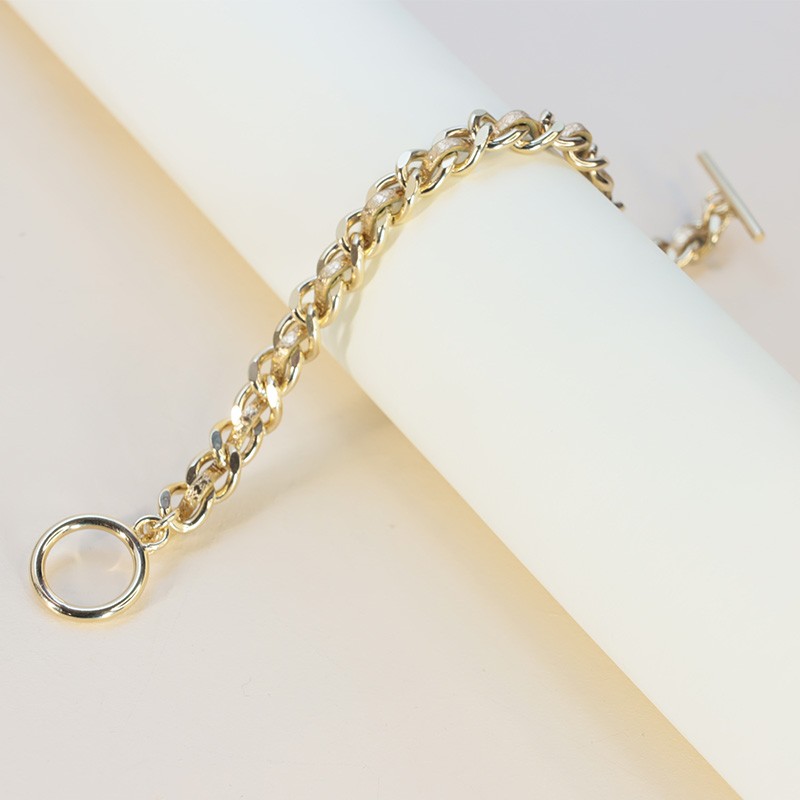 BRACELET FEMME FLOWERS FOR ZOE VALENTIN METALLIC GOLD EN ARGENT DORE ET CUIR 17 CM