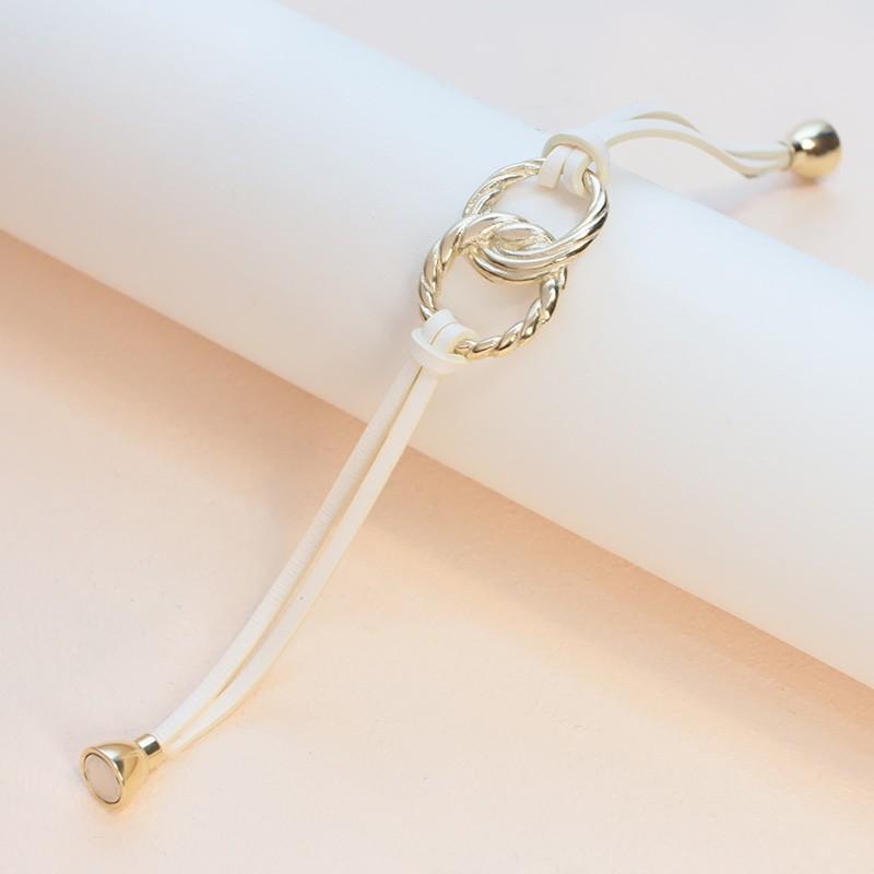 BRACELET FEMME FLOWERS FOR ZOE LLIONA MILK EN ARGENT DORE ET CUIR BLANC 17 CM