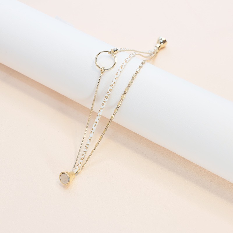 BRACELET FEMME FLOWERS FOR ZOE TABATHA SABLE LEO EN ARGENT DORE ET CUIR 17 CM