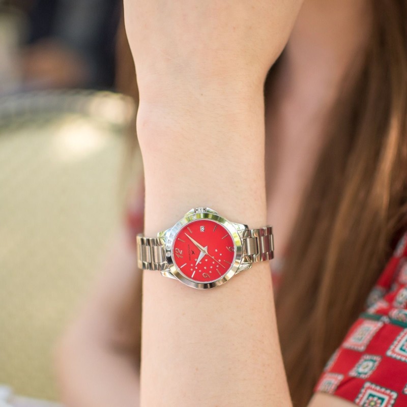 MONTRE FEMME MAUBOUSSIN SO URGENT ROUGE EN ACIER ARGENTE