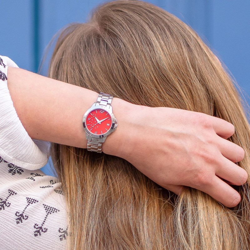 MONTRE FEMME MAUBOUSSIN SO URGENT ROUGE EN ACIER ARGENTE