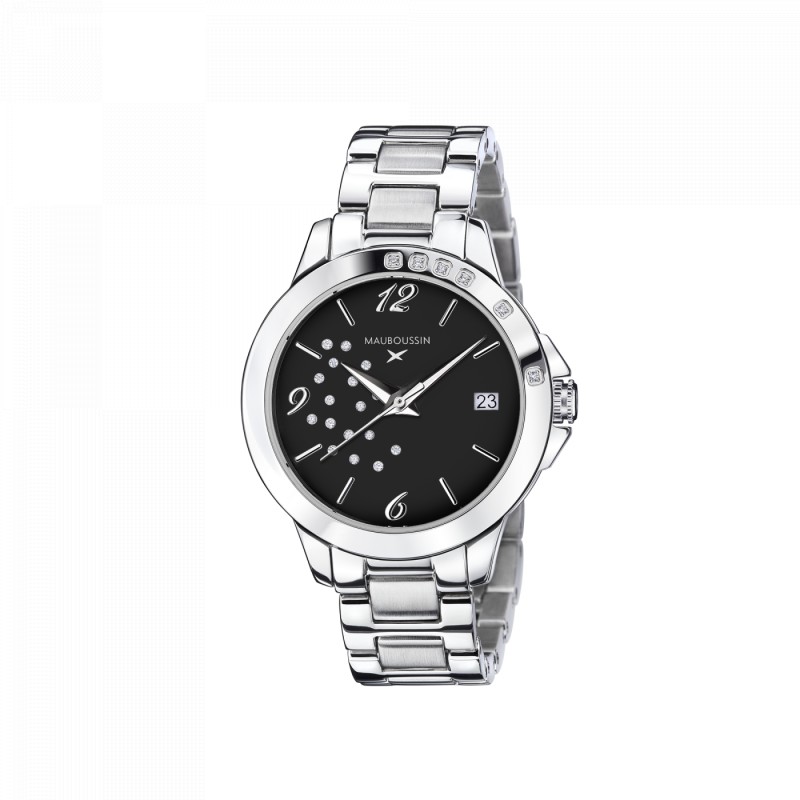 MONTRE FEMME MAUBOUSSIN SO URGENT NOIRE EN ACIER ARGENTE