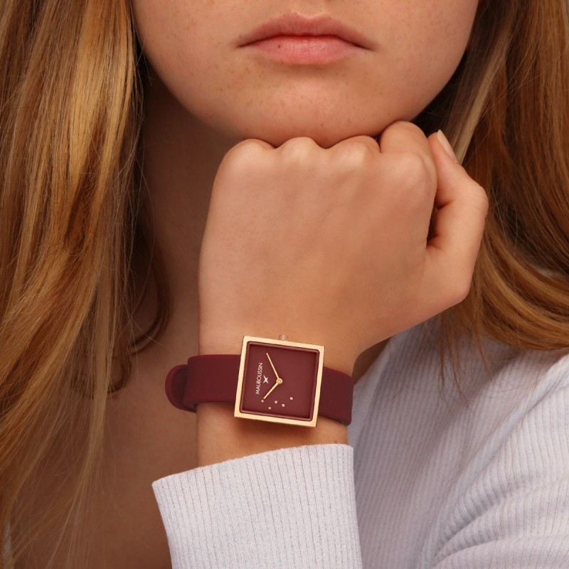 MONTRE FEMME MAUBOUSSIN L'HEURE CARAMEL GRIOTTE CARRE BRACELET SILICONE