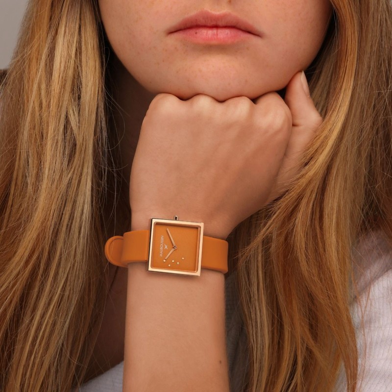 MONTRE FEMME MAUBOUSSIN L'HEURE CARAMEL BEURRE SALE CARRE BRACELET SILICONE