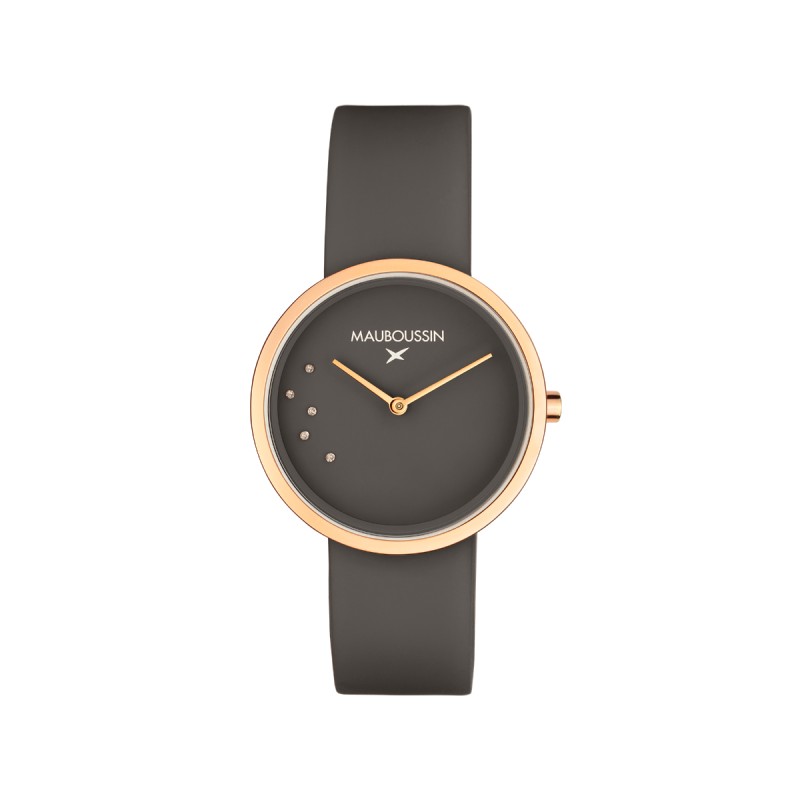 MONTRE FEMME MAUBOUSSIN L'HEURE CARAMEL CACAO RONDE BRACELET SILICONE