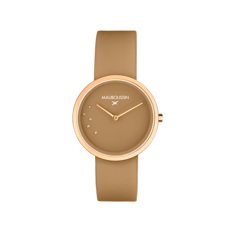MONTRE FEMME MAUBOUSSIN L'HEURE CARAMEL PRALINE RONDE BRACELET SILICONE