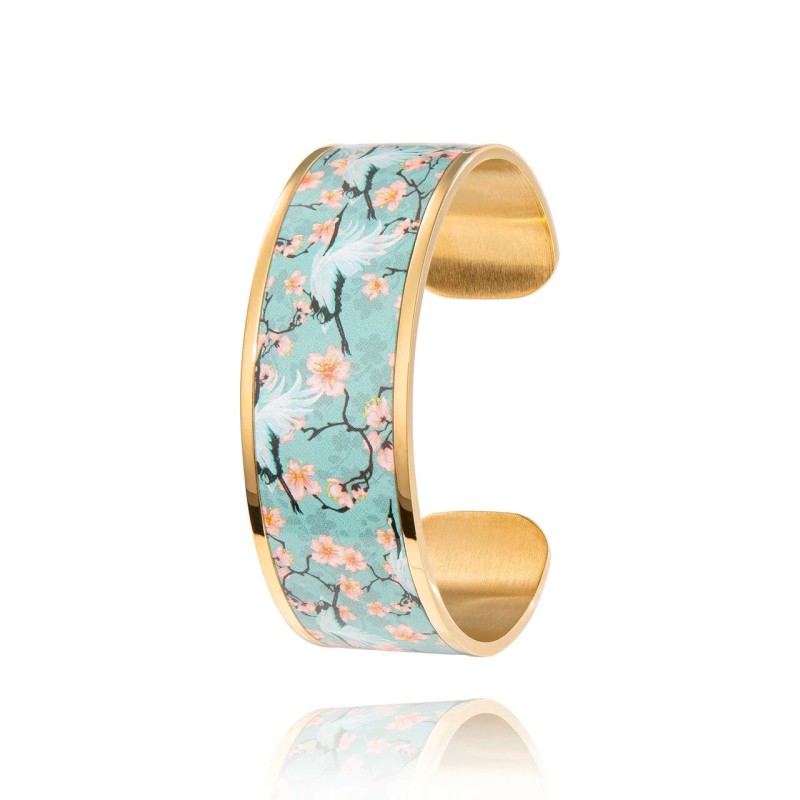 MANCHETTE  LOUISE'S GARDEN DEMOISELLE DU JAPON EN ACIER DORE 2.2CM