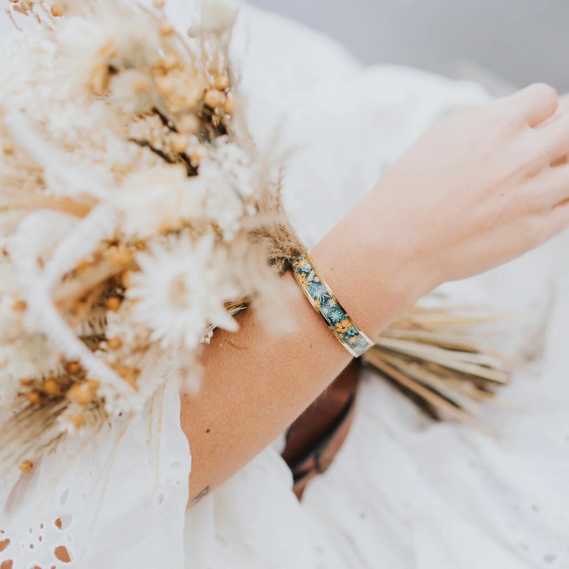 MANCHETTE FINE LOUISE'S GARDEN BOUQUET BOHEME EN ACIER DORE 1.2CM