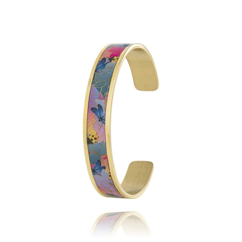 MANCHETTE FINE LOUISE'S GARDEN PINK PARADISE EN ACIER DORE 1.2CM