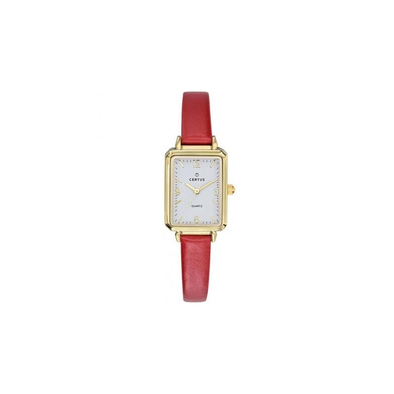 MONTRE CERTUS FEMME  BRACELET CUIR ROUGE CADRAN RECTANGLE