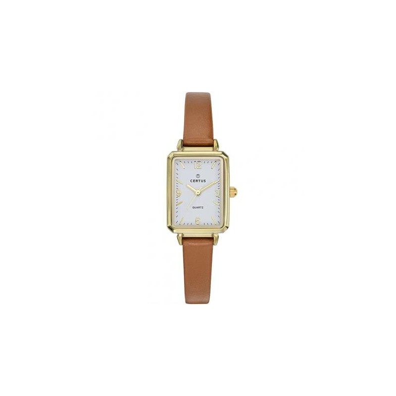 MONTRE CERTUS FEMME  BRACELET CUIR MARRON CADRAN RECTANGLE