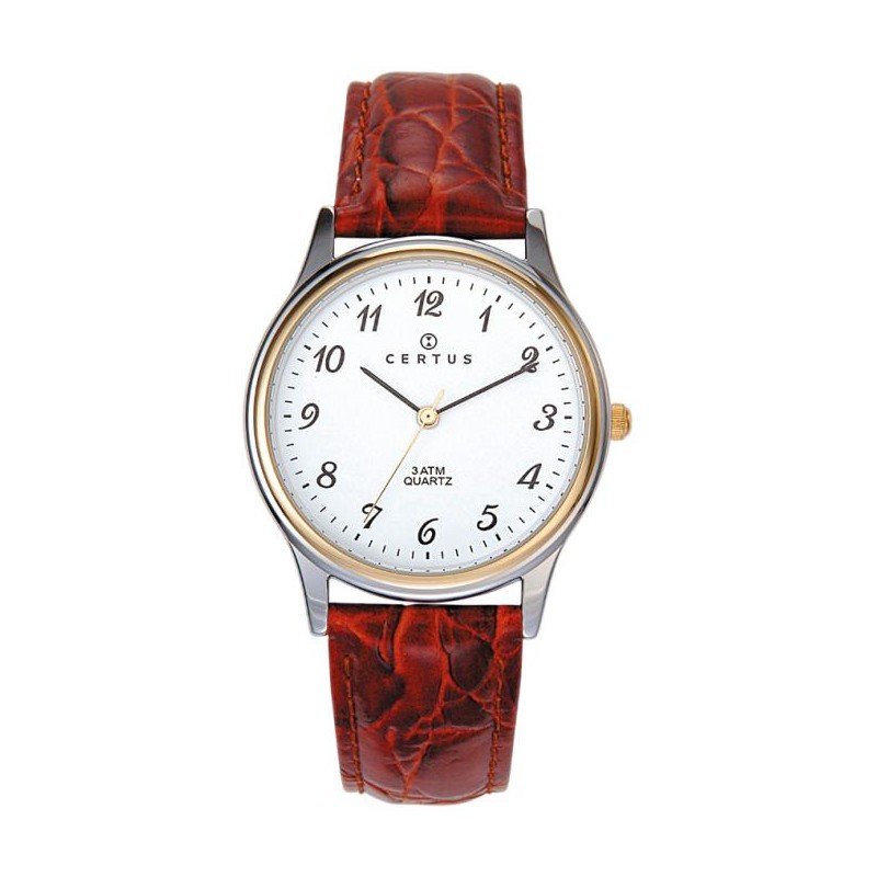 MONTRE CERTUS HOMME BRACELET CUIR  ROUGE  FACON CROCO