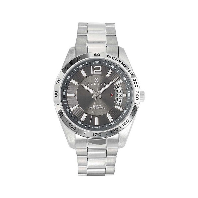 MONTRE CERTUS HOMME BRACELET ACIER DATEUR A 3H CADRAN NOIR