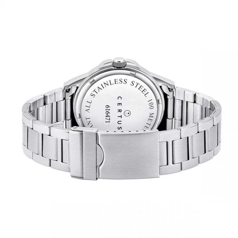 MONTRE CERTUS HOMME BRACELET ACIER DATEUR A 3H CADRAN VERT