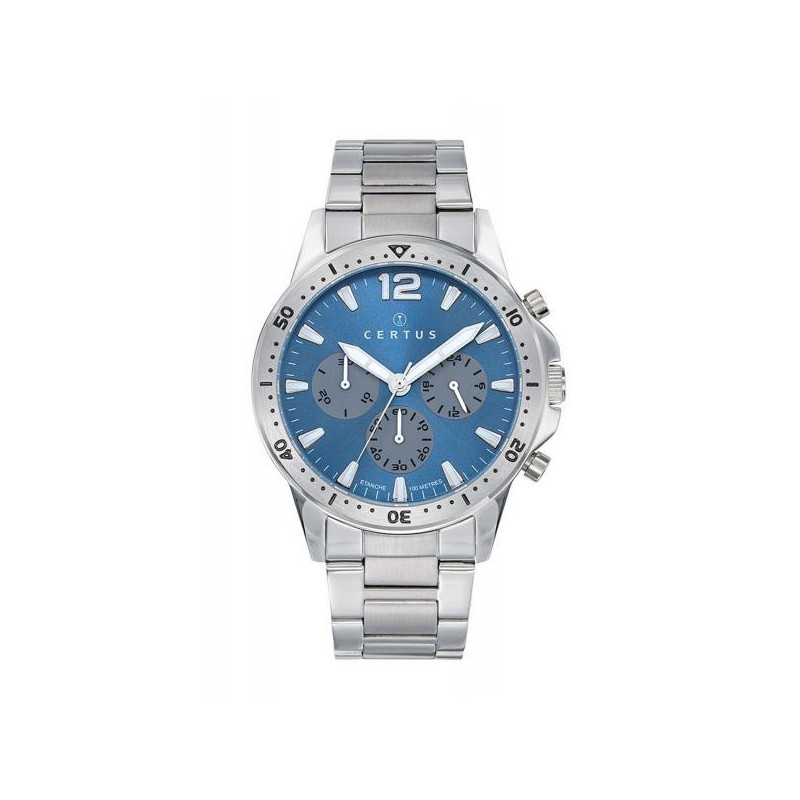MONTRE CERTUS HOMME BRACELET ACIER CADRAN BLEU CHRONOGRAPHES