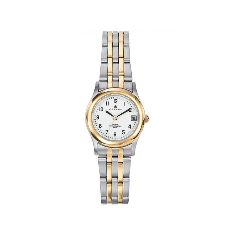 MONTRE CERTUS FEMME  BRACELET ACIER BICOLORE DATEUR A 3H